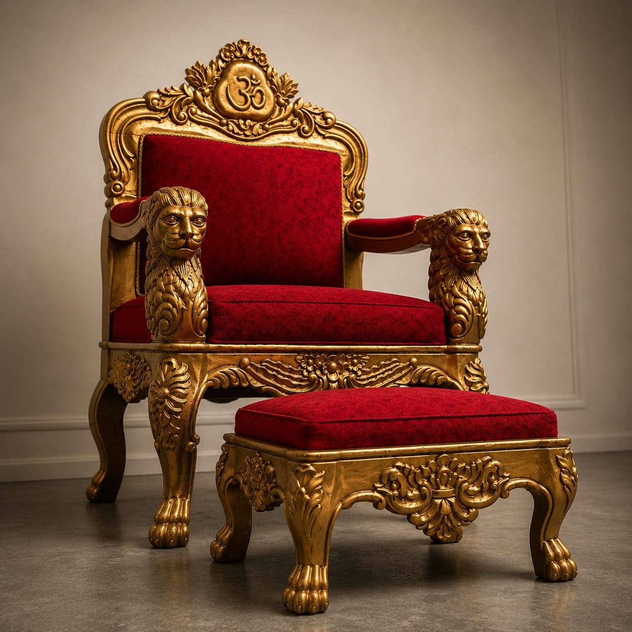 Front View of Guru Ji Chair in Small Size with Royal Carving