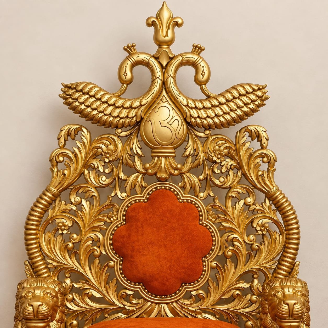 Antique Gold Guruji Chair Singhasan in Peacock Design