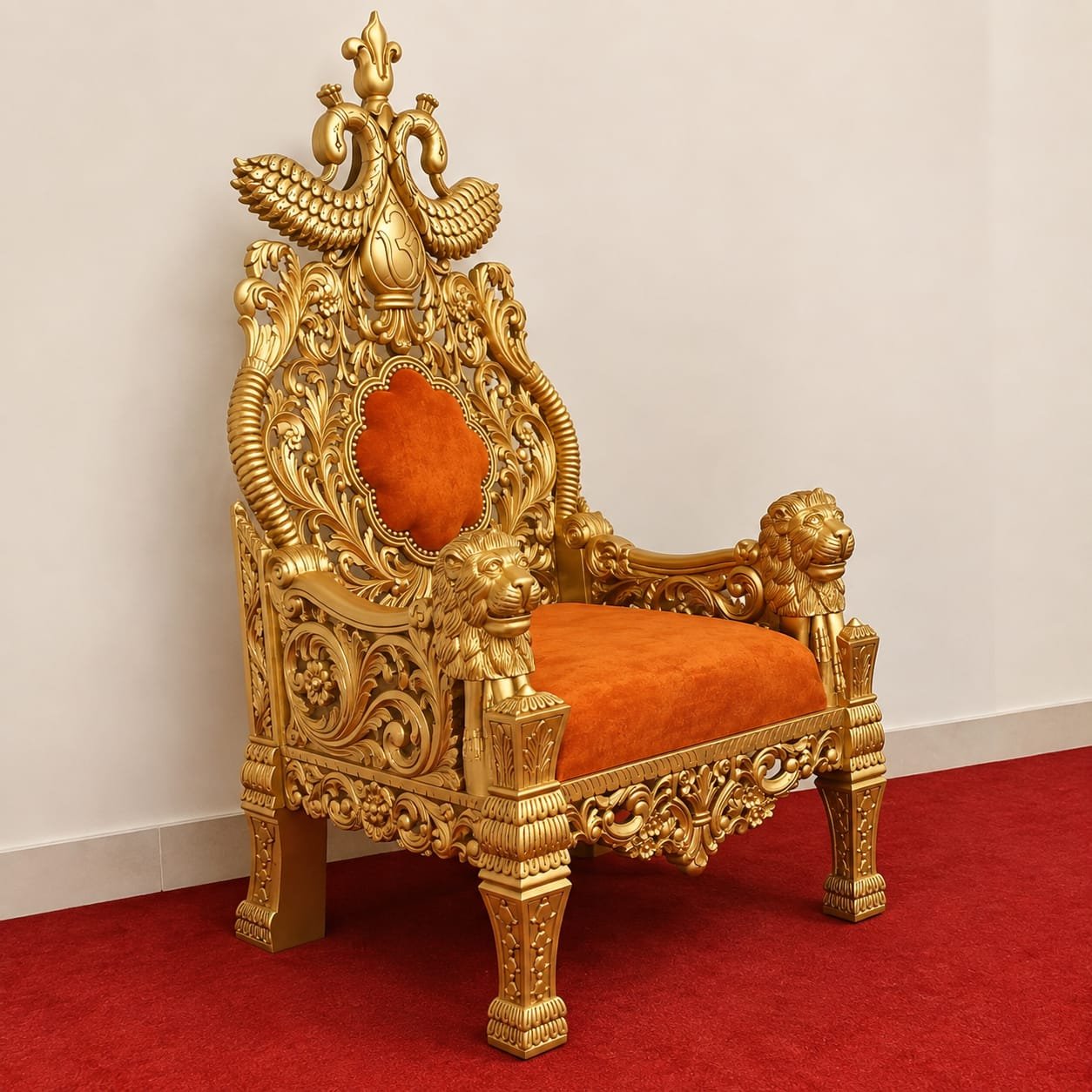 Antique Gold Guruji Chair Singhasan in Teak Wood by Shalvika Living