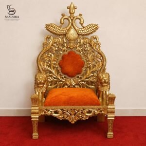 Antique Gold Guruji Chair Singhasan handcrafted wooden throne with luxurious gold finish for temples and spiritual seating.