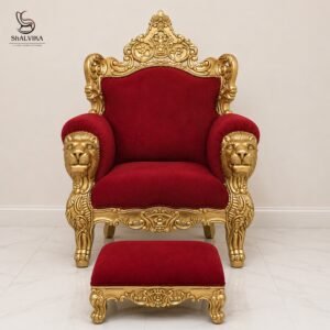 Luxury Guruji Chair with Paduka Chowki in lion design By Shalvika Living