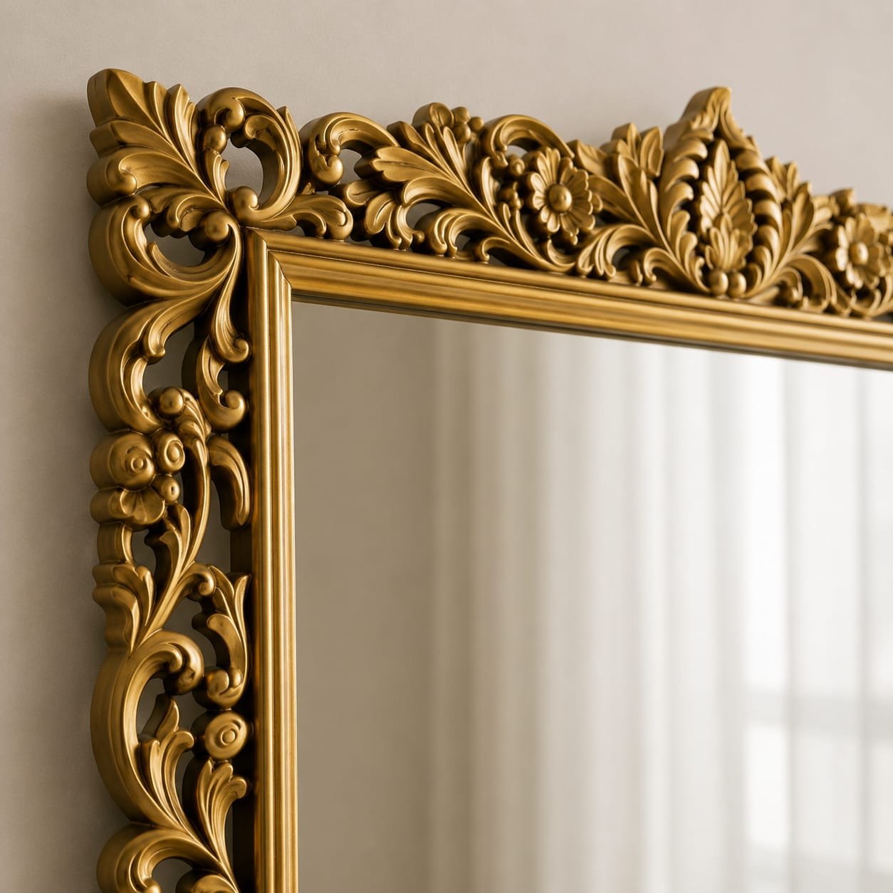 Royal Gold Dressing Table Design with Stool and Carved Mirror Frame