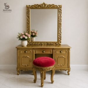 Royal Gold Dressing Table Design with Stool by Shalvika Living