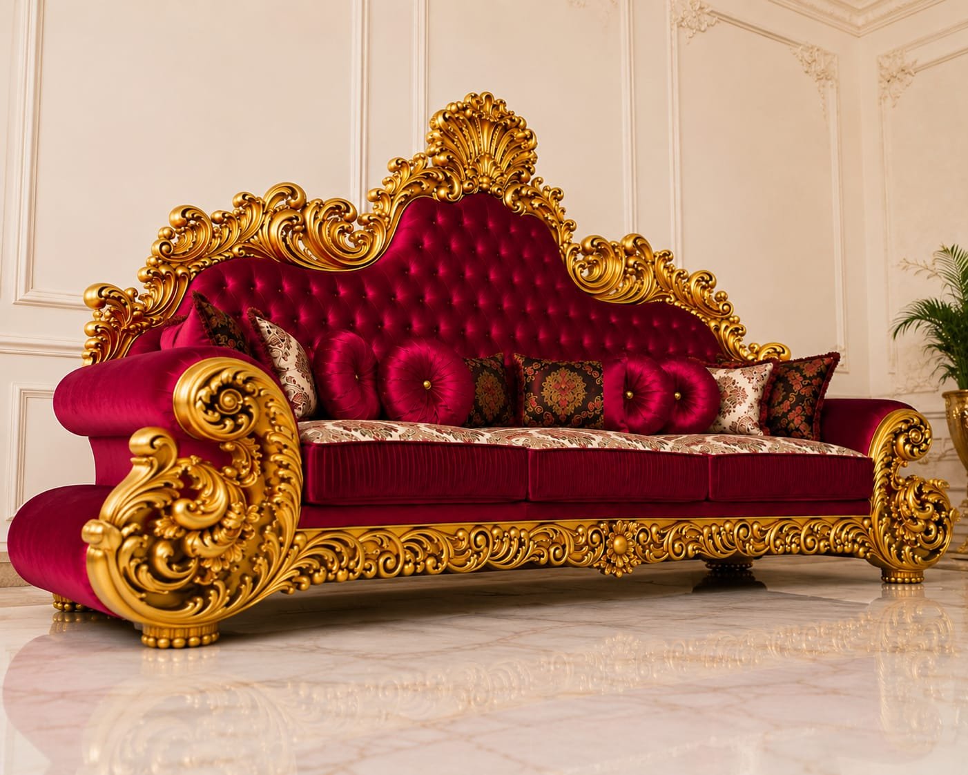 3 Seater Sofa Design for Living Room in Antique Gold