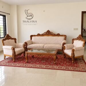 Traditional 5 seater sofa set in teak wood with carved detailing