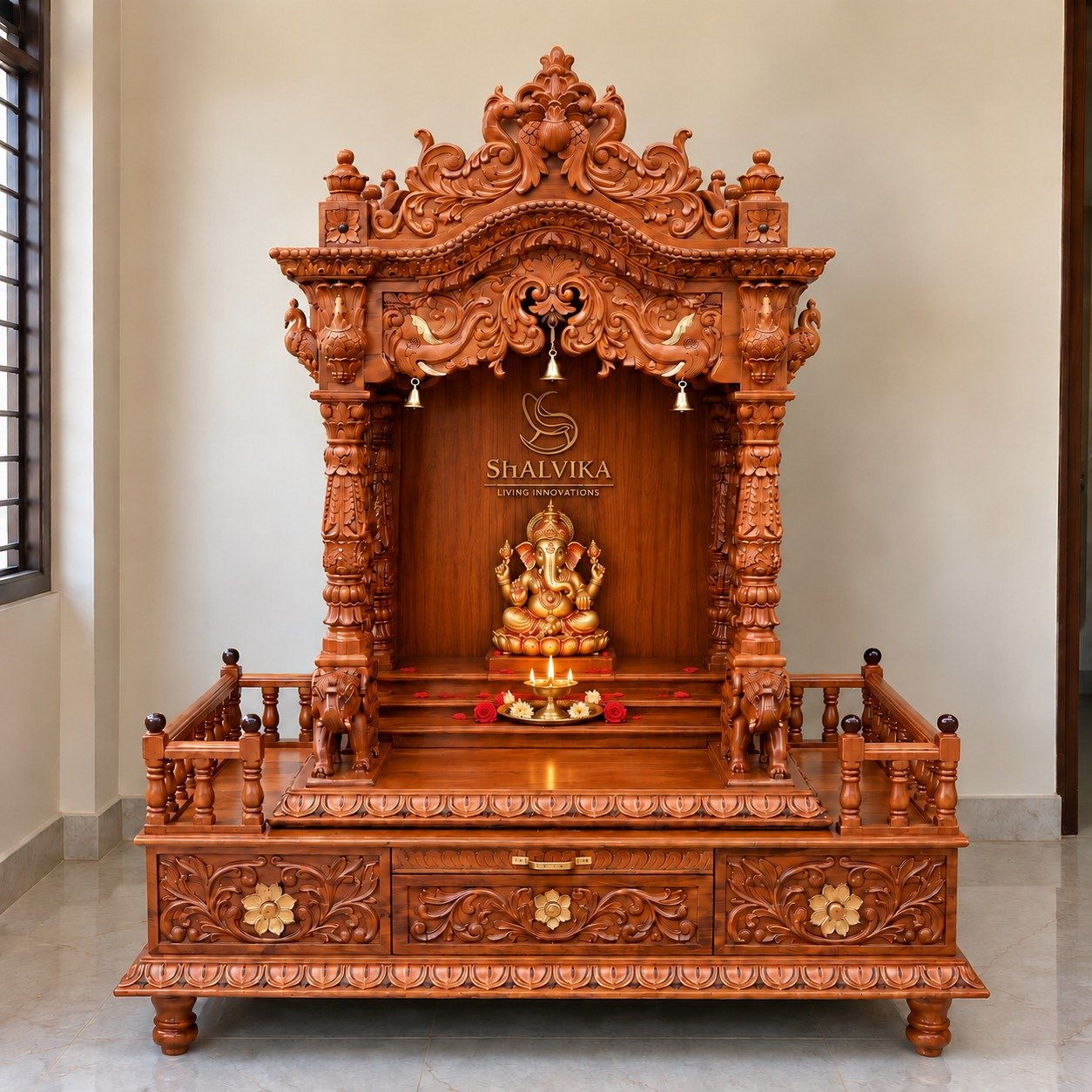 Handcrafted Teak Wood Pooja Mandir For Home