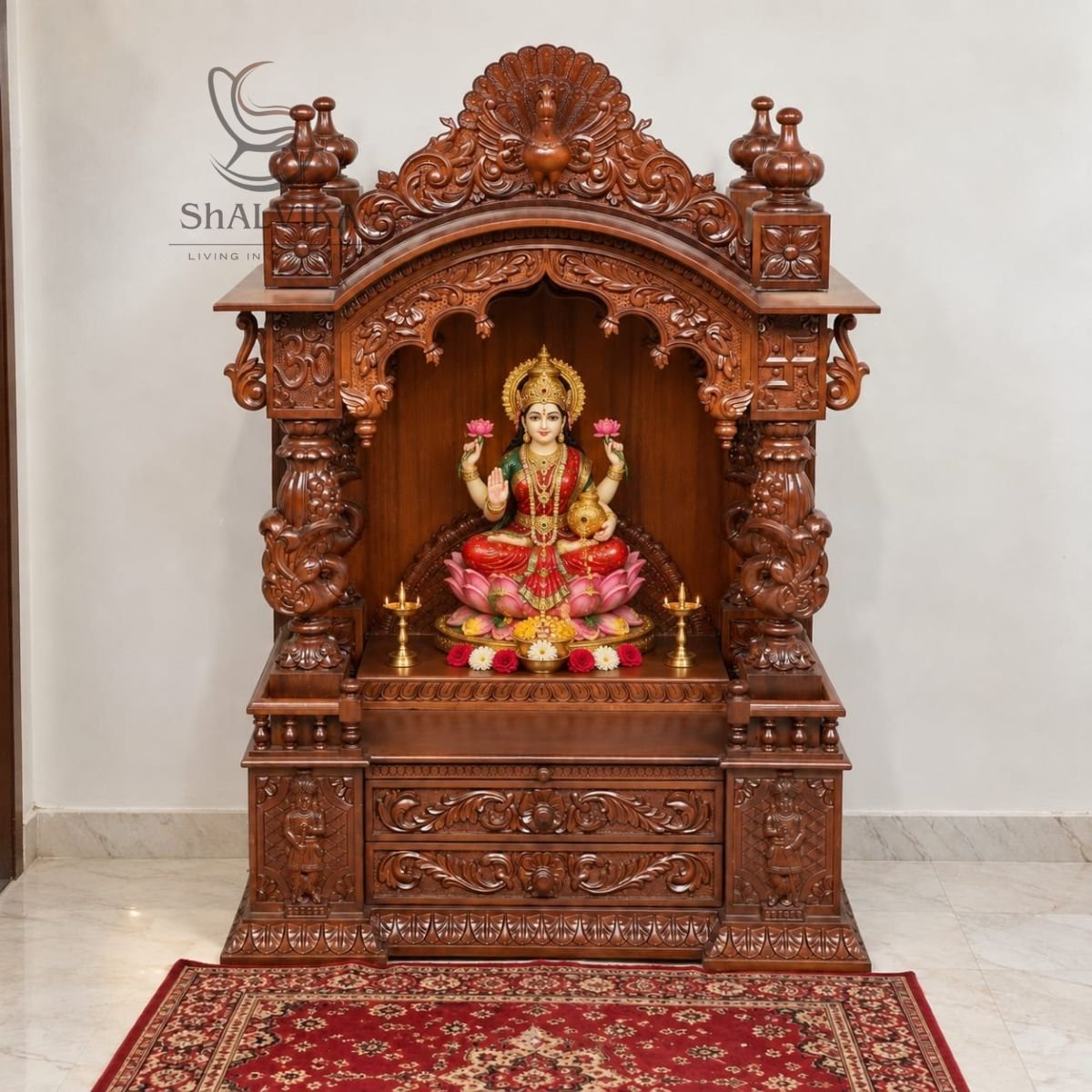 Teak Wood Handcrafted Temple Mandir for Home