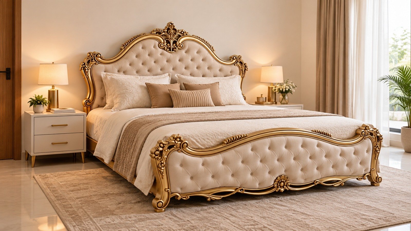 Wooden Royal Bed Set with Side Tables