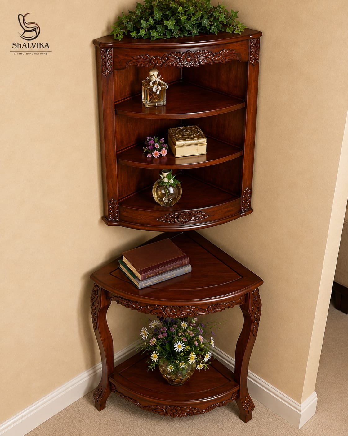 Buy Corner Wall Shelf Wooden for Home by Shalvika Living
