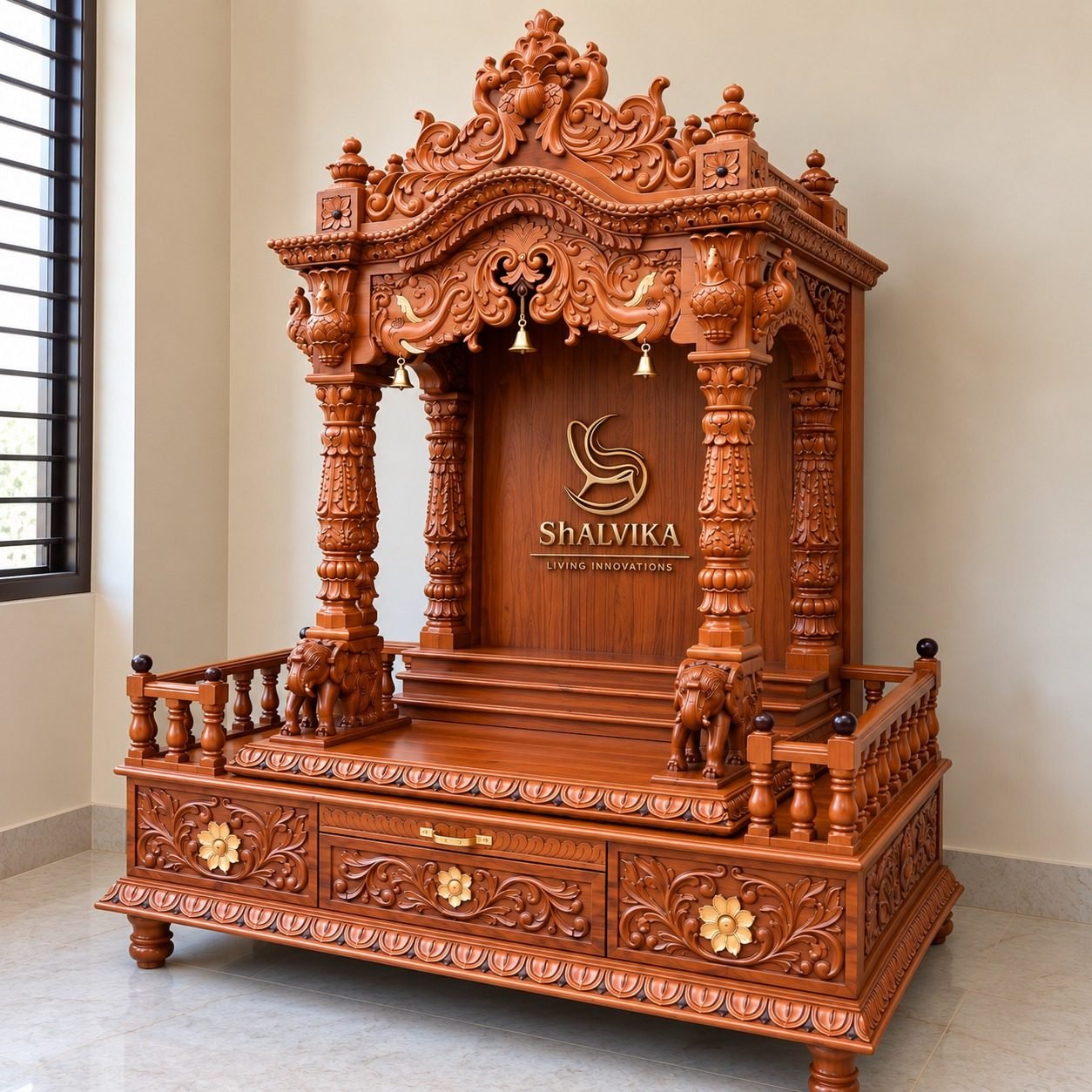 Custom Made Teak Wood Pooja Mandir For Home