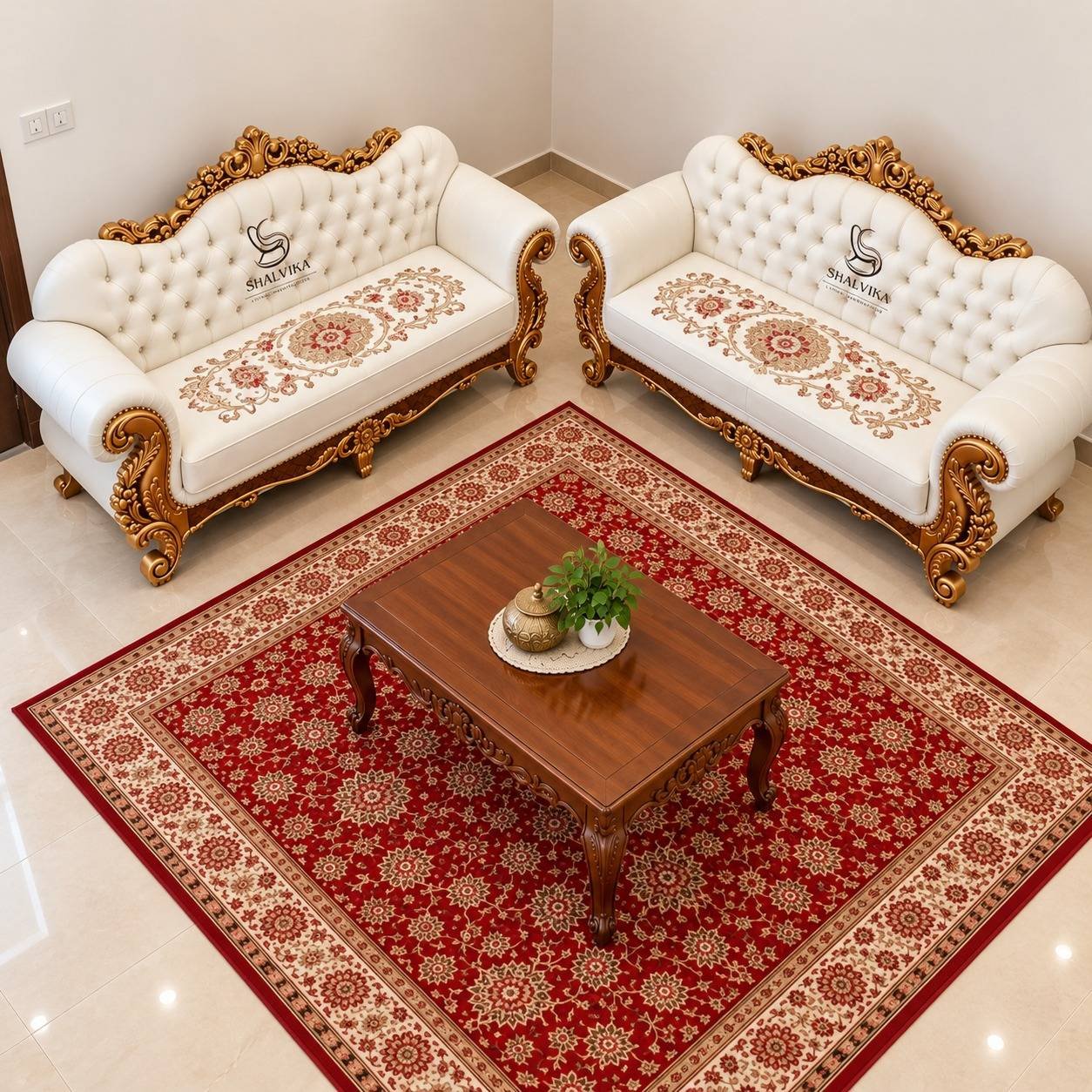 Handcarved 2 Piece Couch Set in Teak Wood by Shalvika Living