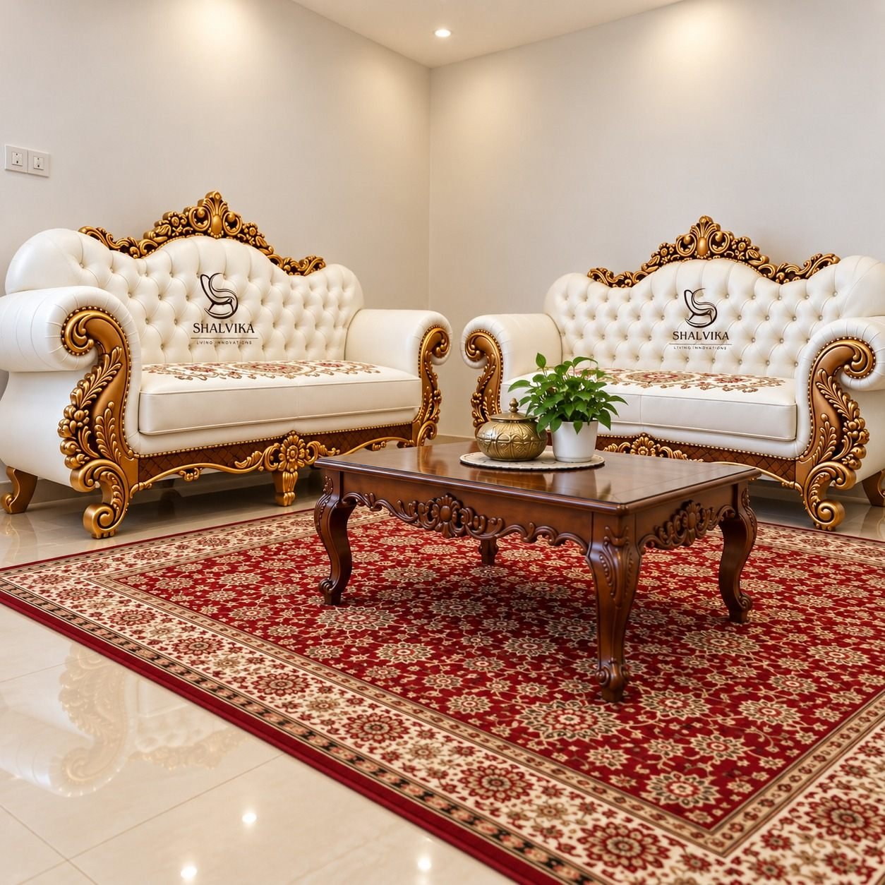 Handcrafted 2 Piece Couch Set in Teak Wood by Shalvika Living
