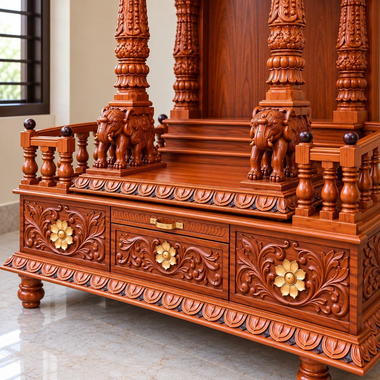 Latest Teak Wood Pooja Mandir For Home by Shalvika Living