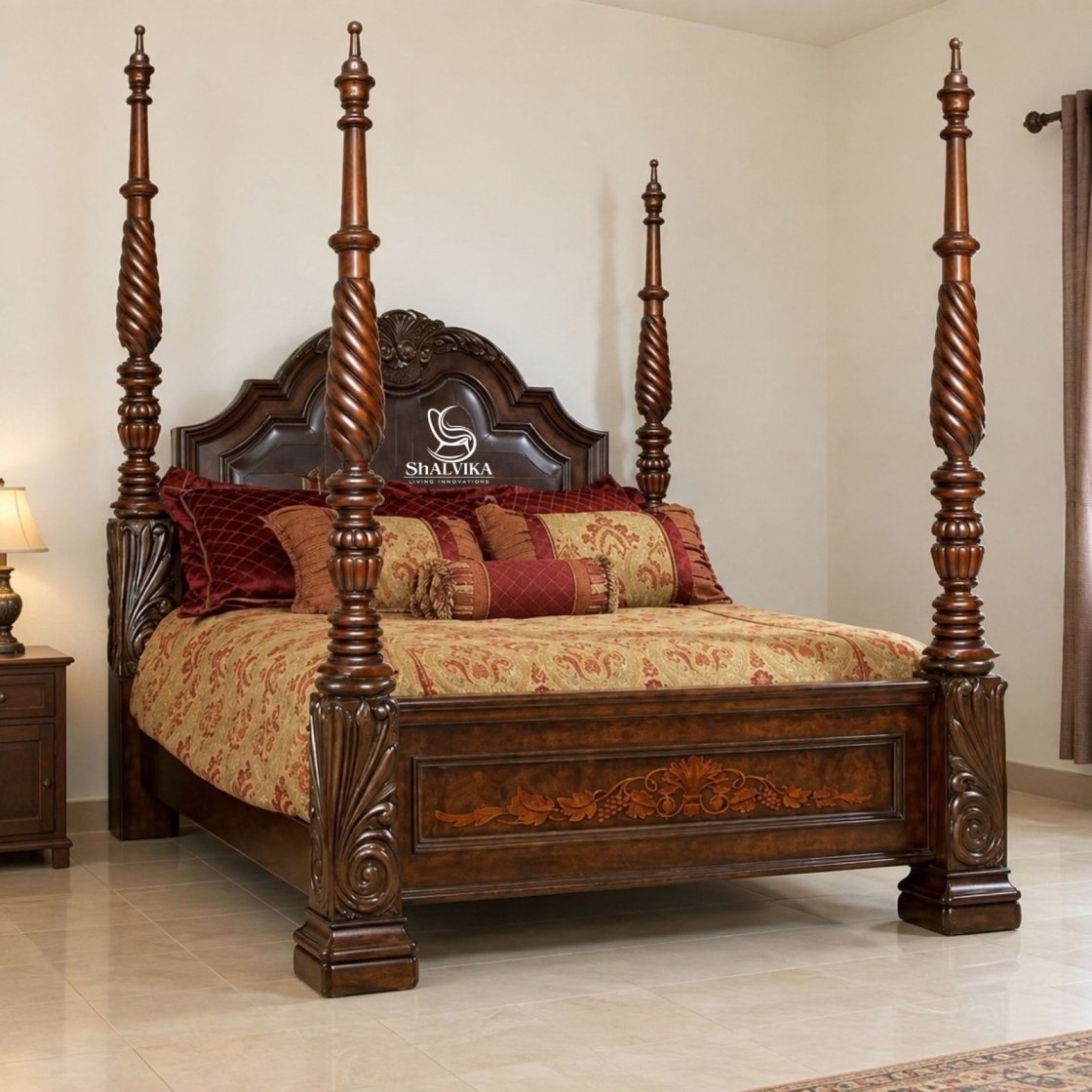 Luxurious Wood Four Poster Bed by Shalvika Living