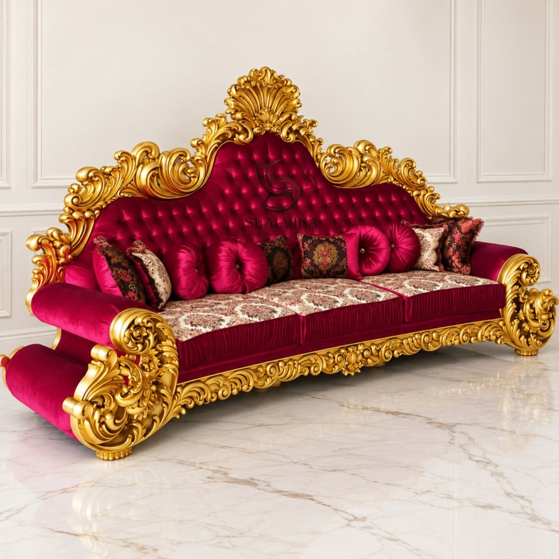 Luxury Carved 3 Seater Sofa Design for Living Room by Shalvika Living