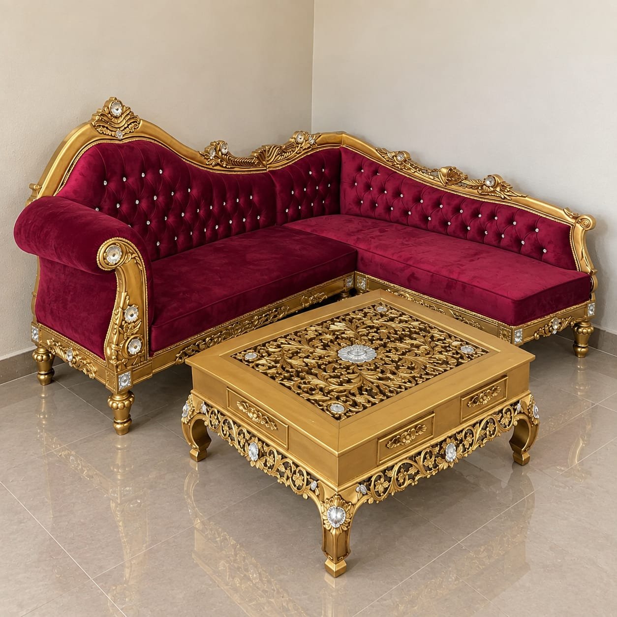 Premium Corner Sofa Set Design with Luxury Finish by Shalvika Living