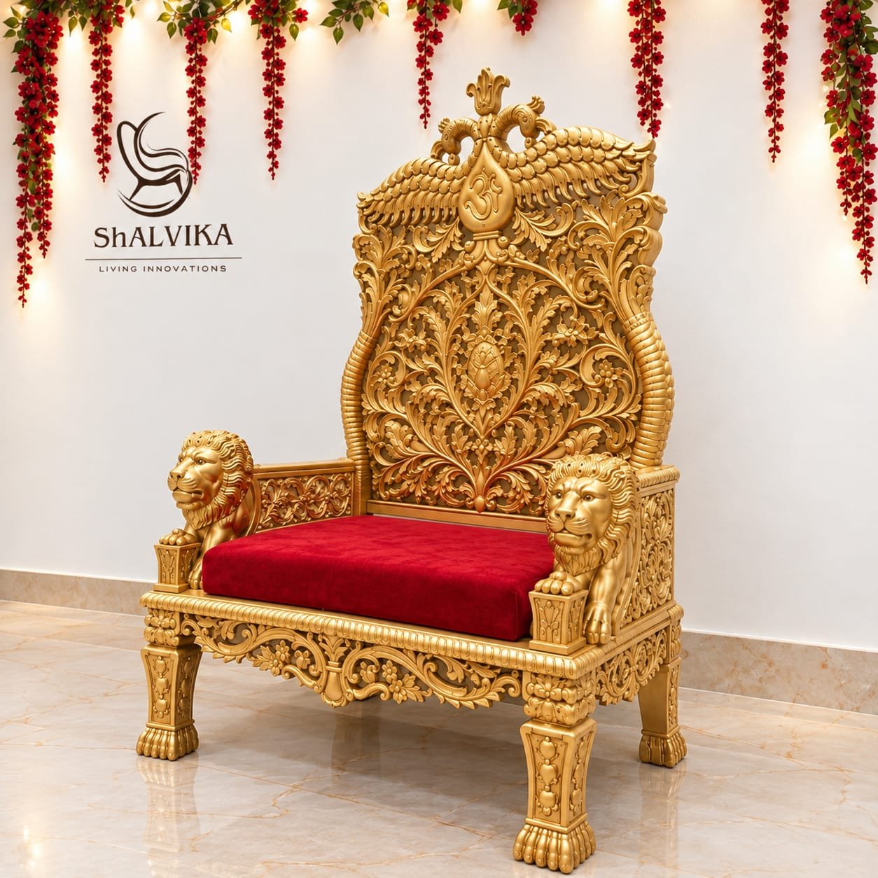 Premium Guruji Chair with Lion Carving by Shalvika Living