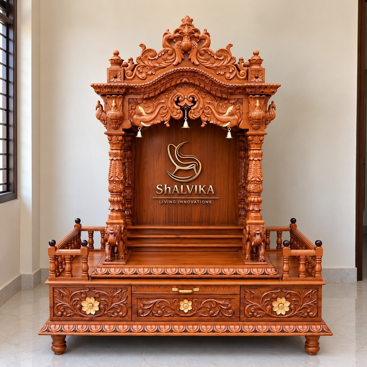 Premium Teak Wood Pooja Mandir For Home by Shalvika Living