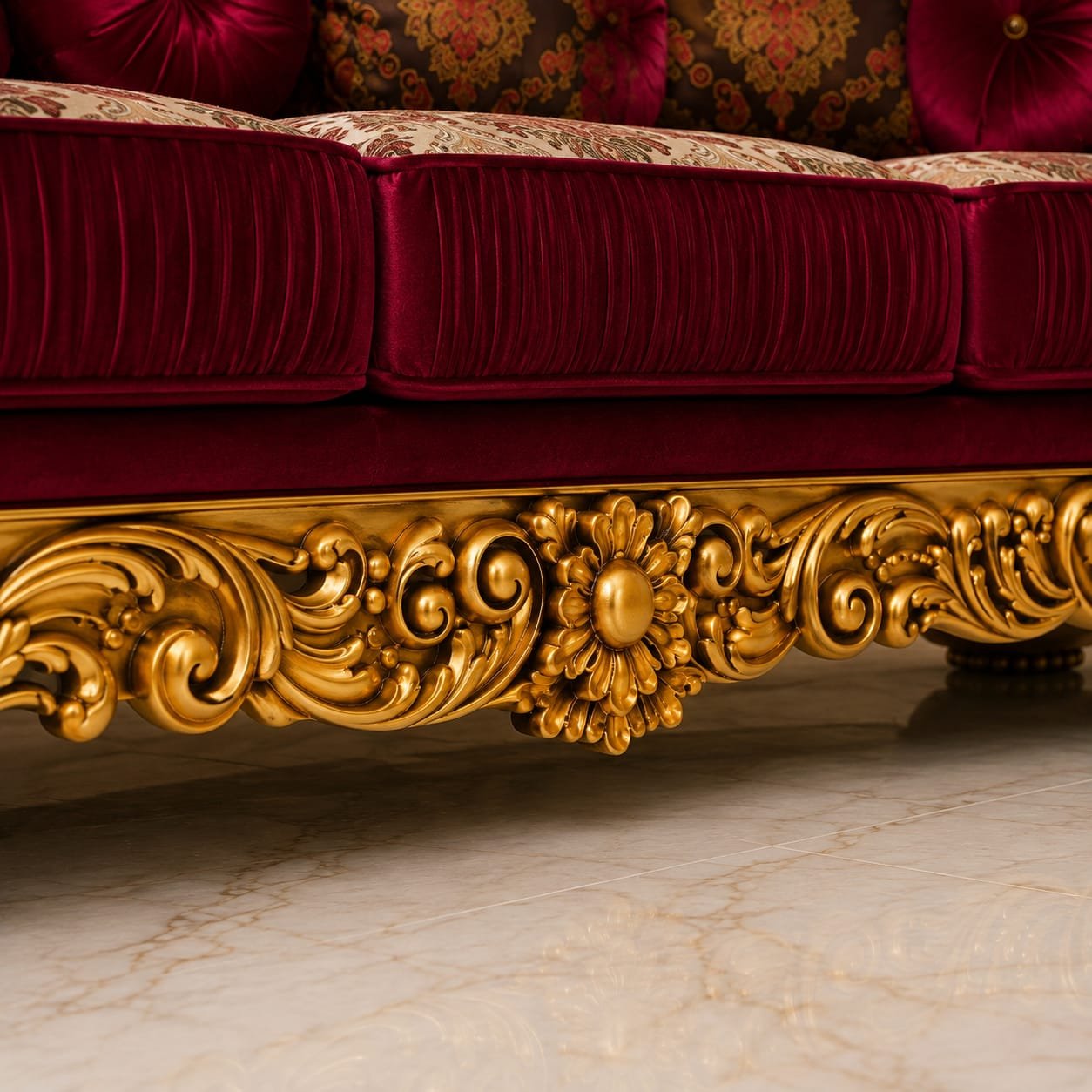 Royal 3 Seater Sofa Design in Floral Carved Pattern