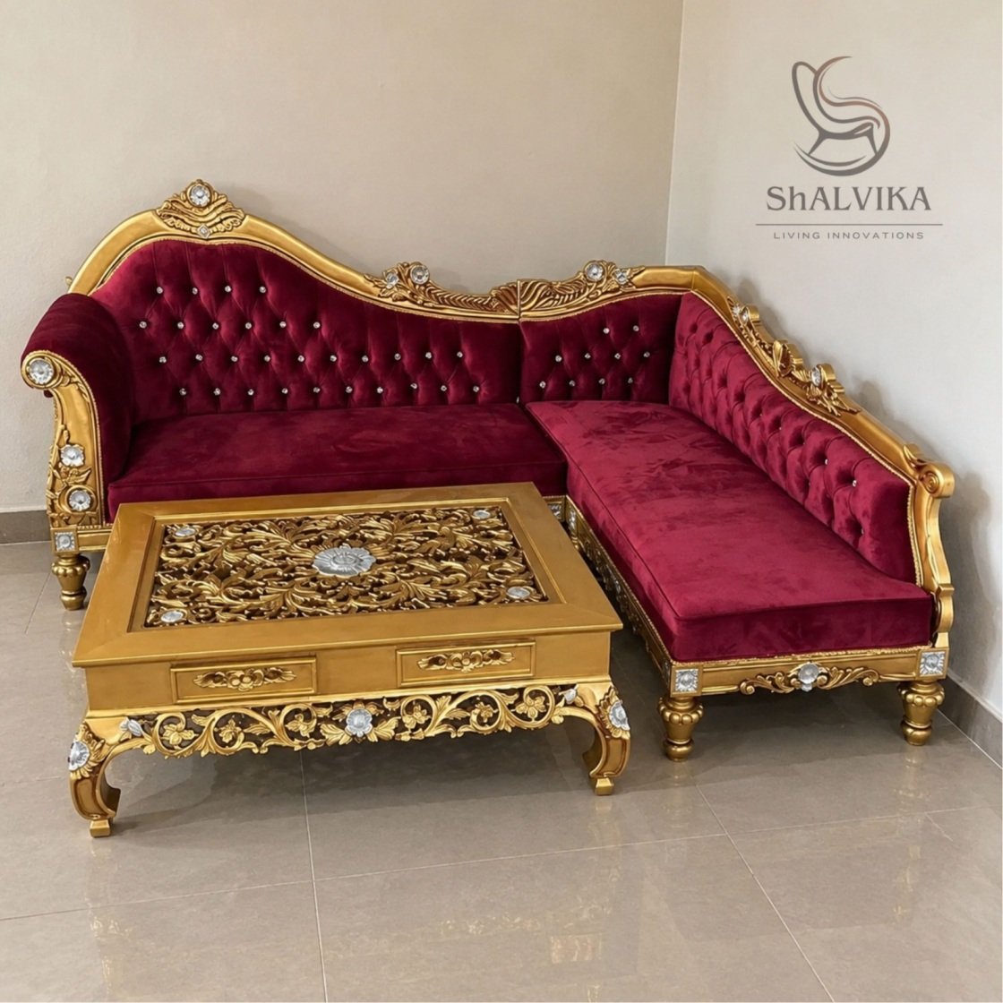 Royal Corner Sofa Set Design with Luxury Finish by Shalvika Living