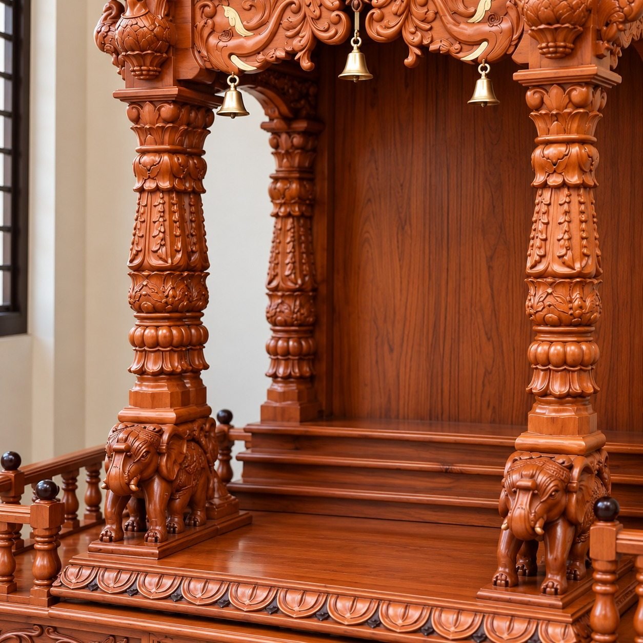 Teak Wood Pooja Mandir For Home in Elephant Design