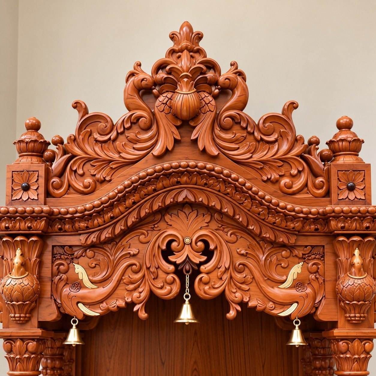 Teak Wood Pooja Mandir For Home with Bells
