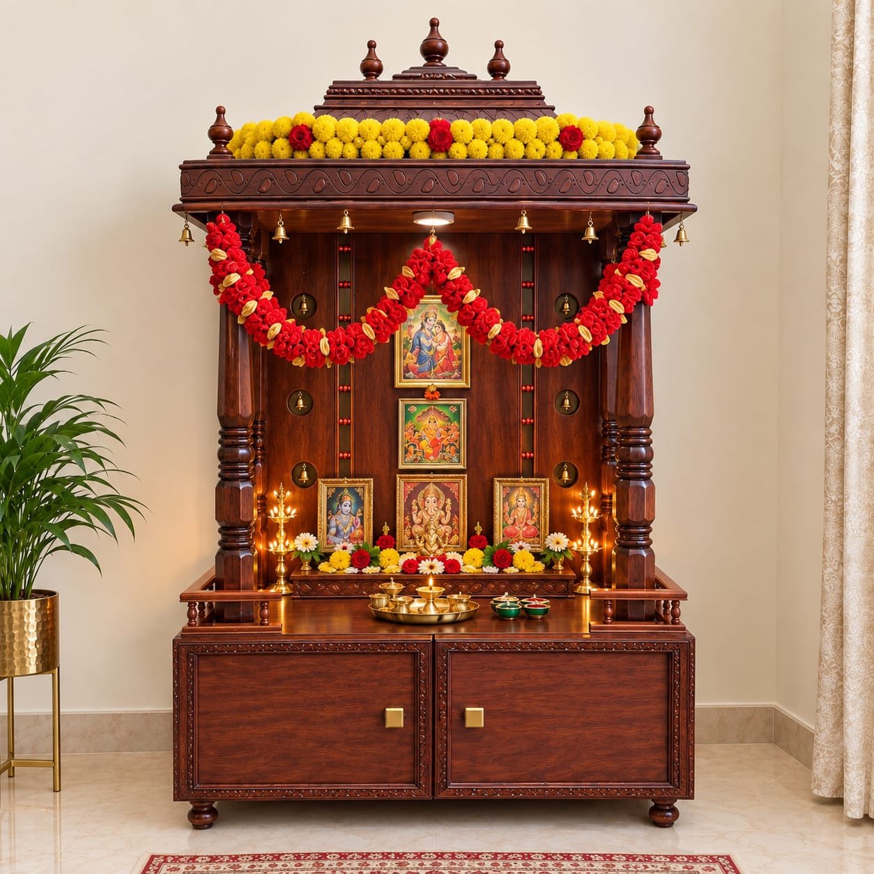 Traditional Gopuram Home Temple with Storage by Shalvika Living
