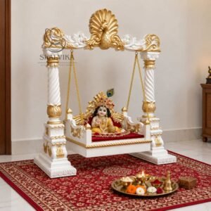 White and gold wood Krishna jhula for Laddu Gopal