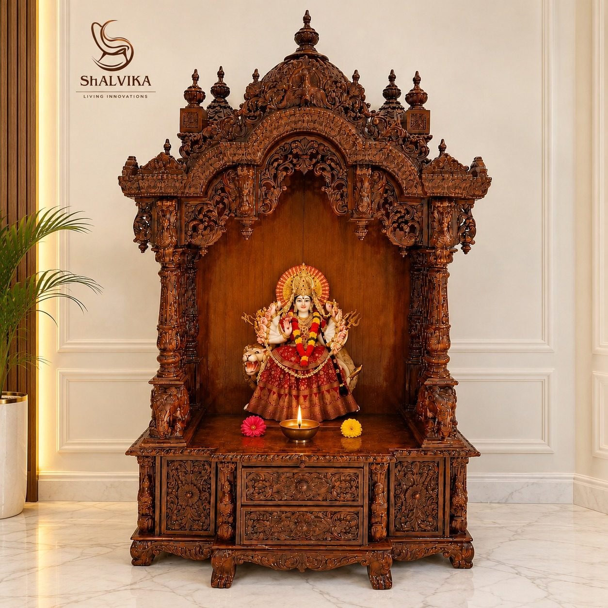 Fully Carved Mata Rani Temple in Teak Wood by Shalvika Living