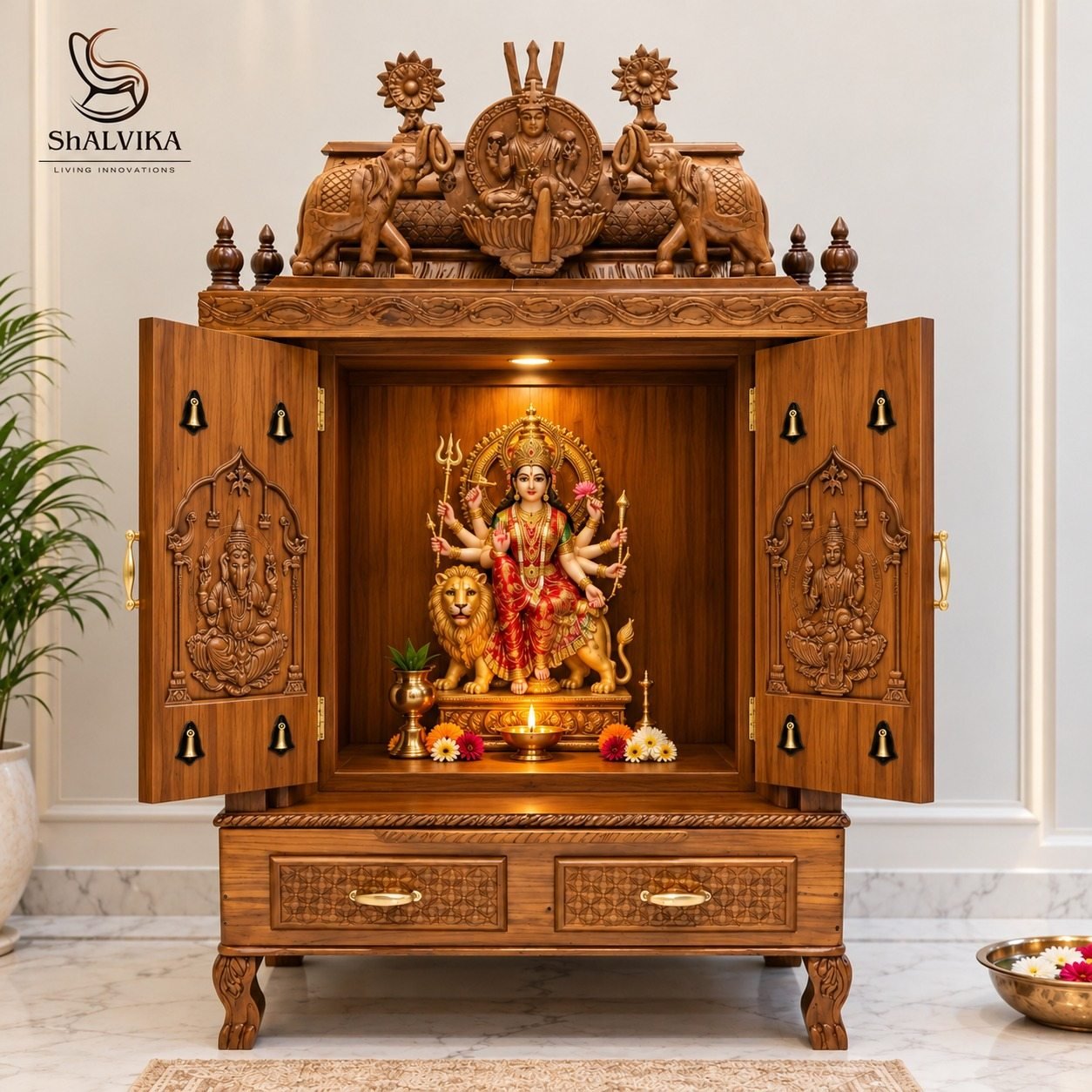 Mata Rani Temple in Teak Wood by Shalvika Living