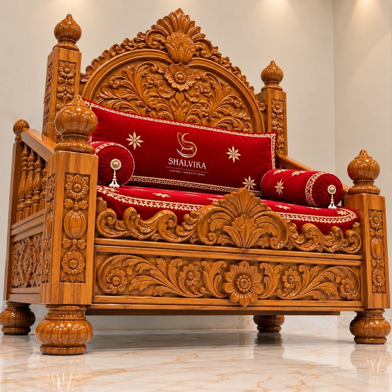 Latest Kanha Ji Ka Bed with Handcrafted Carving by Shalvika Living